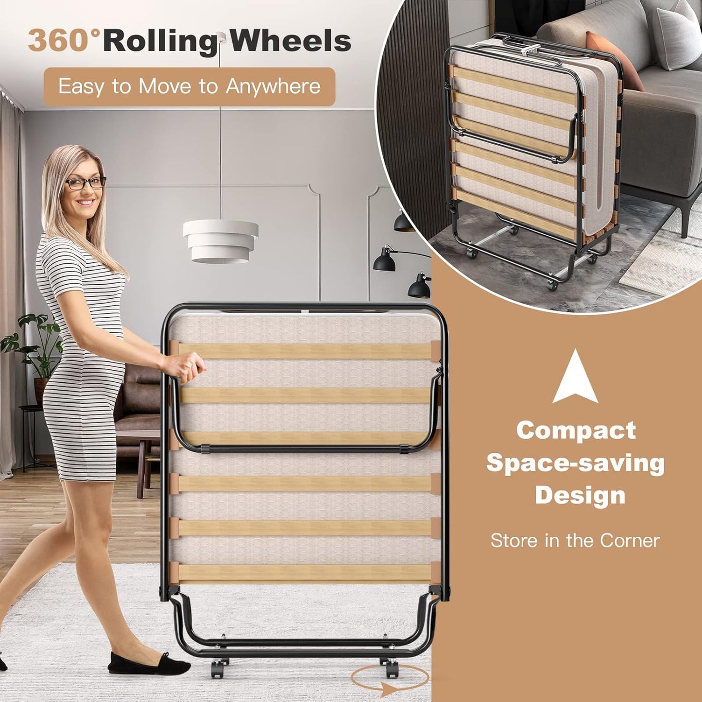 Cama plegable plegable con colchón de espuma viscoelástica suave, cama portátil