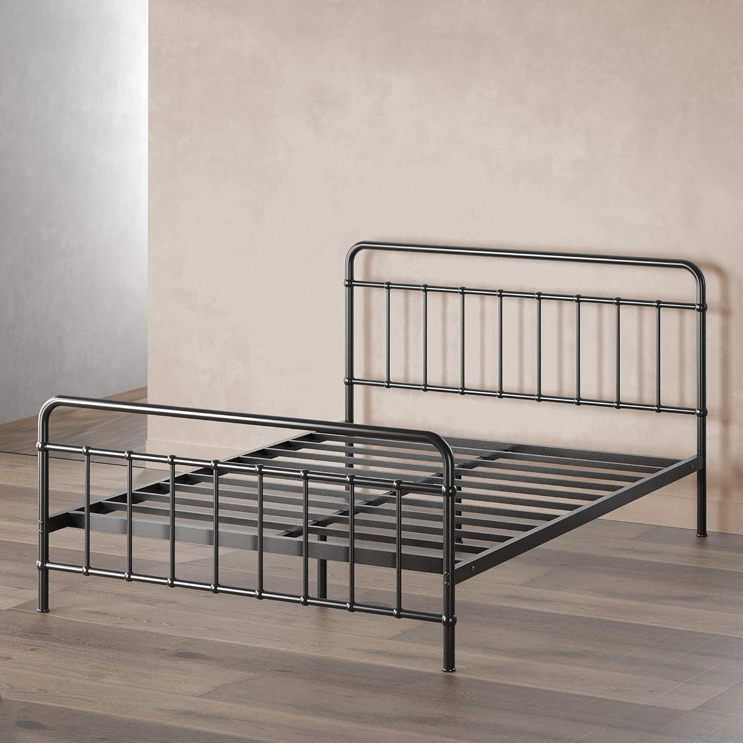 Florence Base de cama con plataforma de metal, base de colchón, no necesita