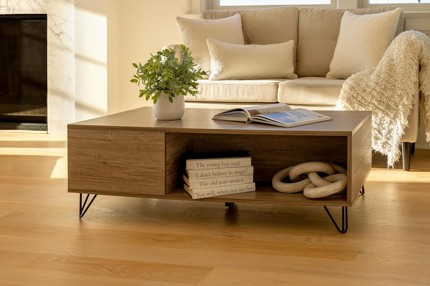 Mesa de centro moderna de granja con almacenamiento gris