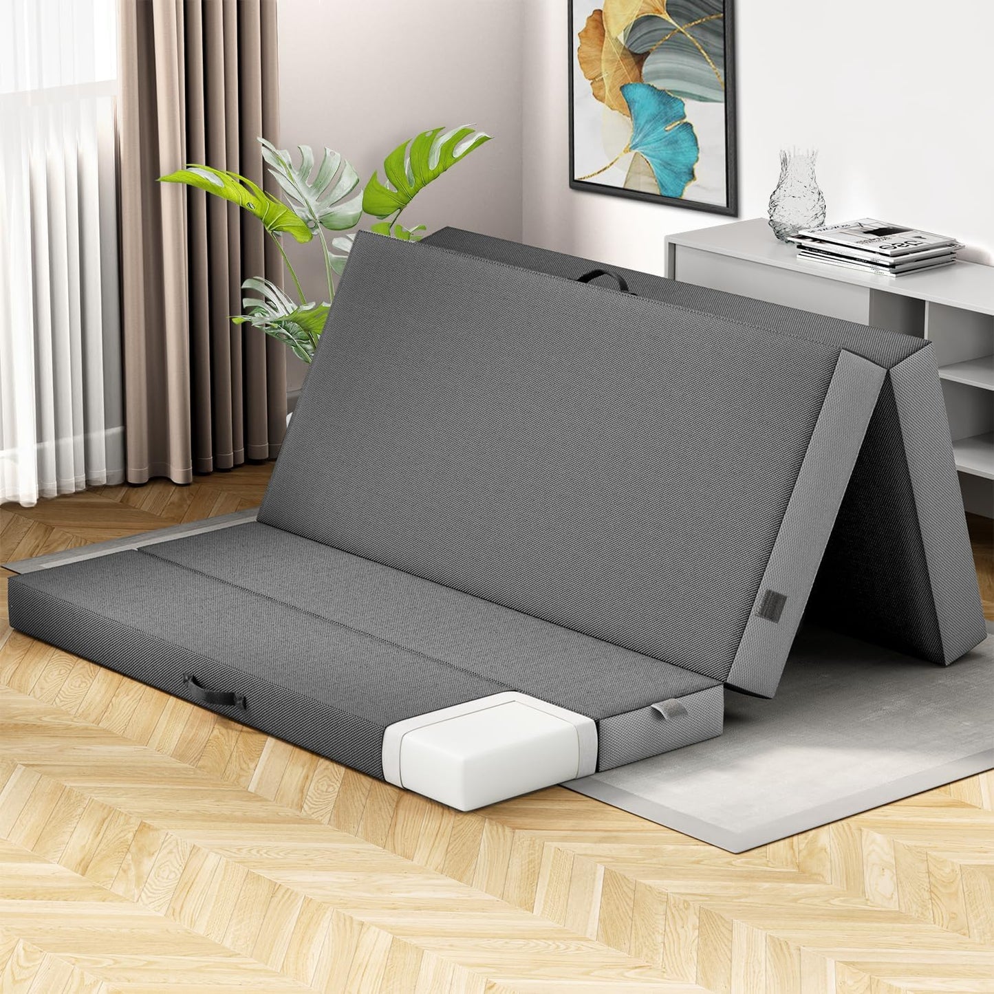 Colchón plegable tamaño matrimonial para suelo y viajes con funda extraíble,