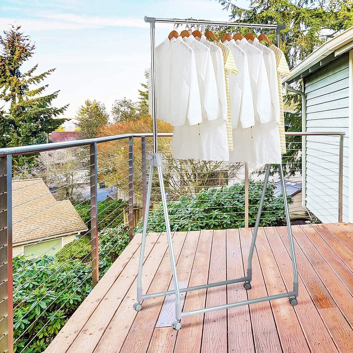 Perchero extensible para ropa, resistente y plegable, con barra para colgar
