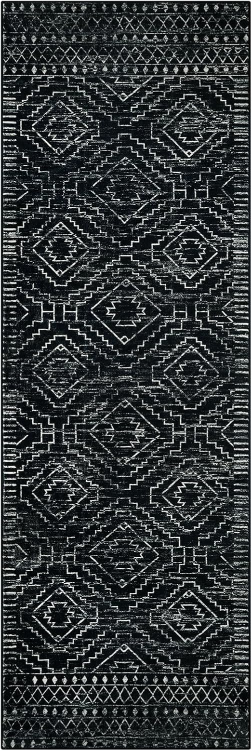 Alfombra de pasillo de cocina lavable de 2 x 6, tapete marroquí negro para