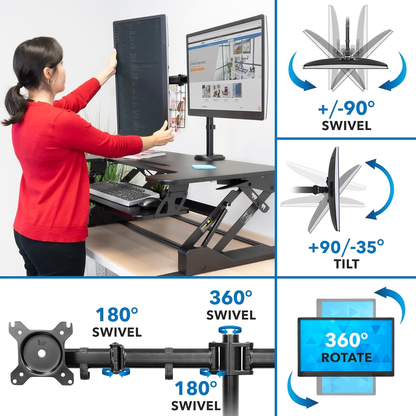 Mount-It! Convertidor de escritorio de pie para monitor doble, 2 soportes de