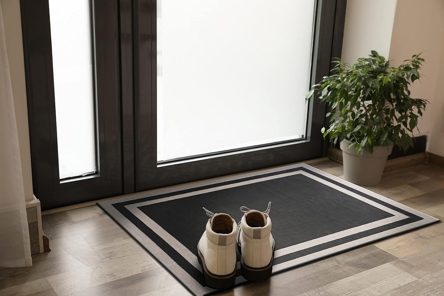Alfombra gris oscuro de 2 x 3 pies, diseño de bordes para entrada, alfombras de