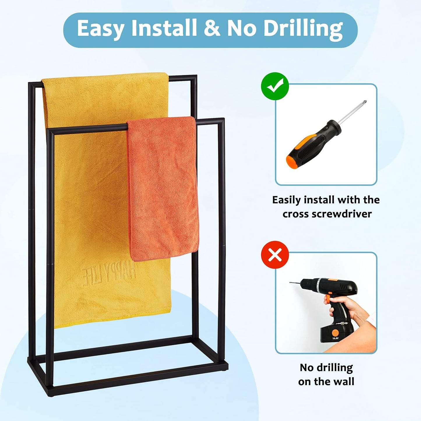 Toalleros para baño, 2 niveles de acero inoxidable para toalla de baño, estante