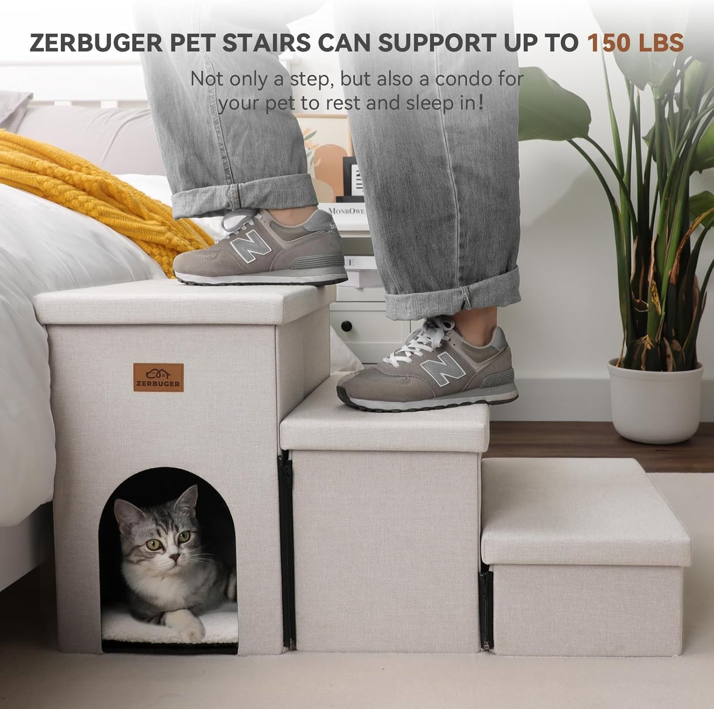 Dog Stairs, Dog Steps for High Beds 17.5"H, Folding Pet Stairs for Small Medium