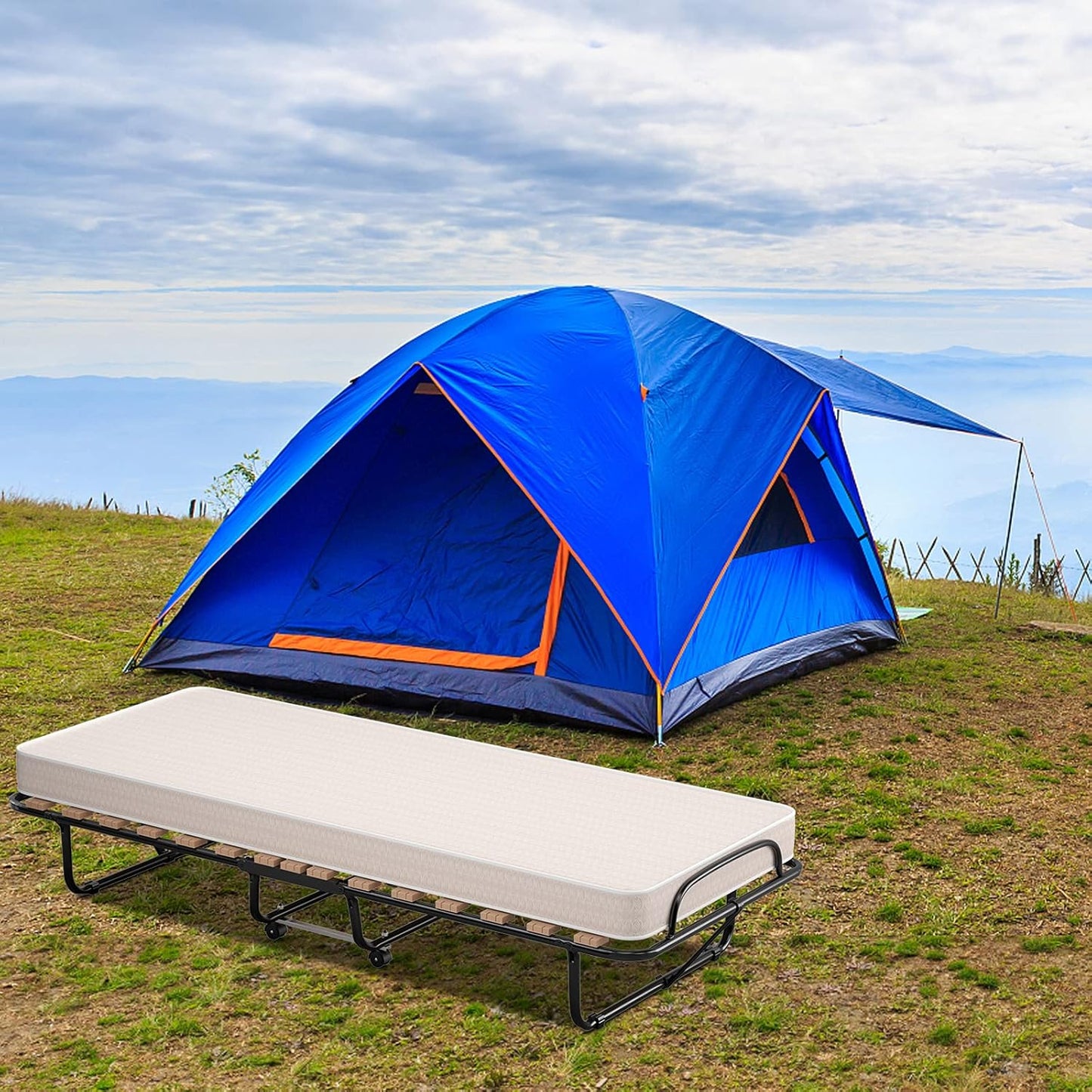 Camas plegables con colchón de espuma viscoelástica, cama plegable tamaño cuna