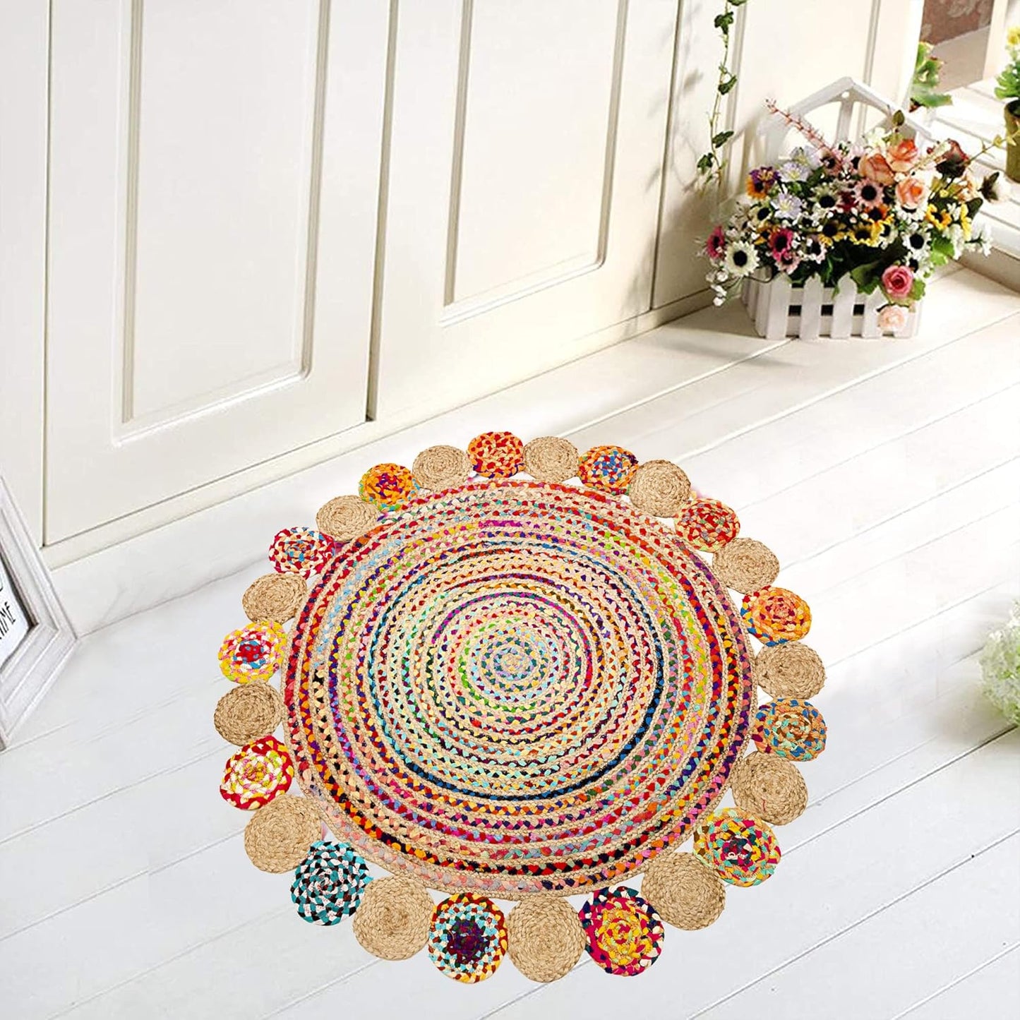 Alfombra reversible de algodón hecha a mano, 3 pies, multicolor, tejida a mano,