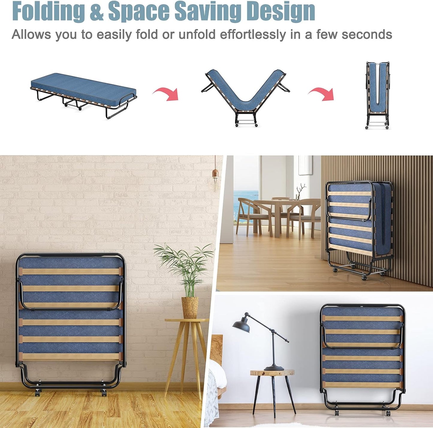 Cama plegable con colchón de 3 pulgadas para adultos, fabricada en Italia, cama