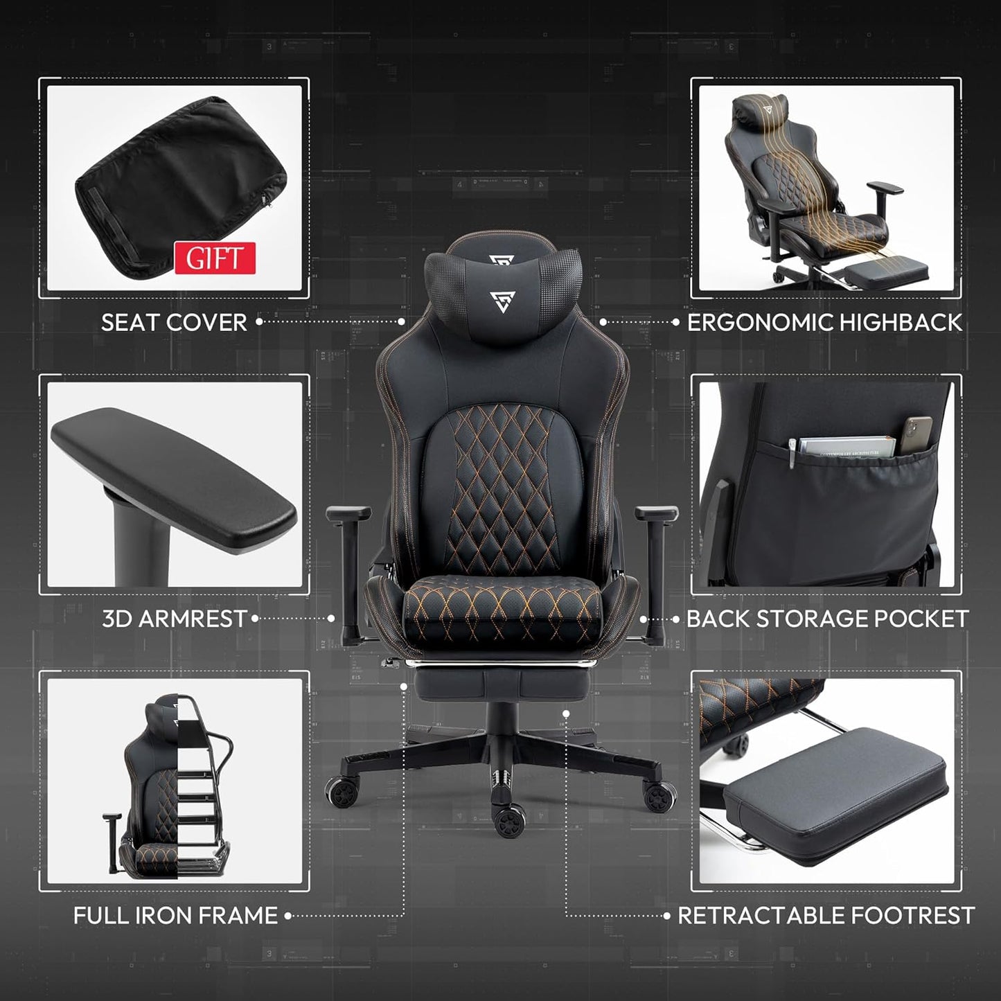 Silla de juegos Silla de juegos con reposapiés, silla ergonómica para juegos