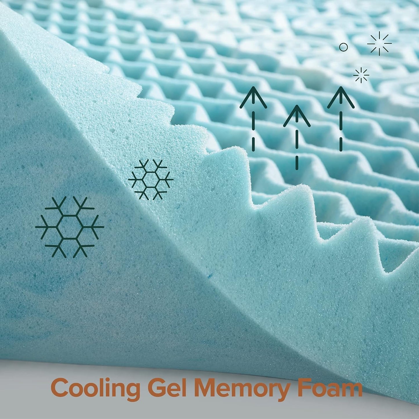 Cubrecolchón de espuma viscoelástica de gel refrescante de té verde de 2