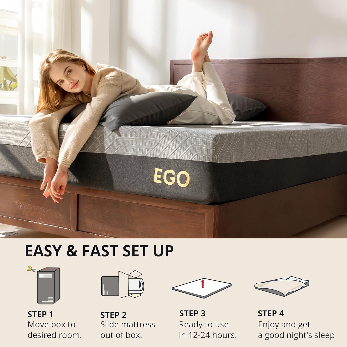 EGOHOME Colchón de espuma viscoelástica matrimonial de 10 pulgadas para dolor