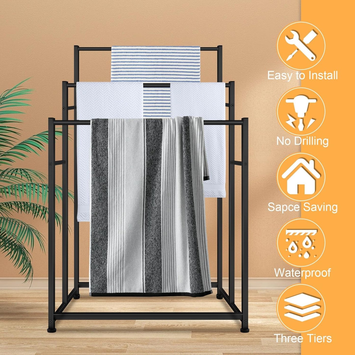 Toalleros de pie de 47.6 pulgadas de alto y 3 niveles para toallas de piscina,