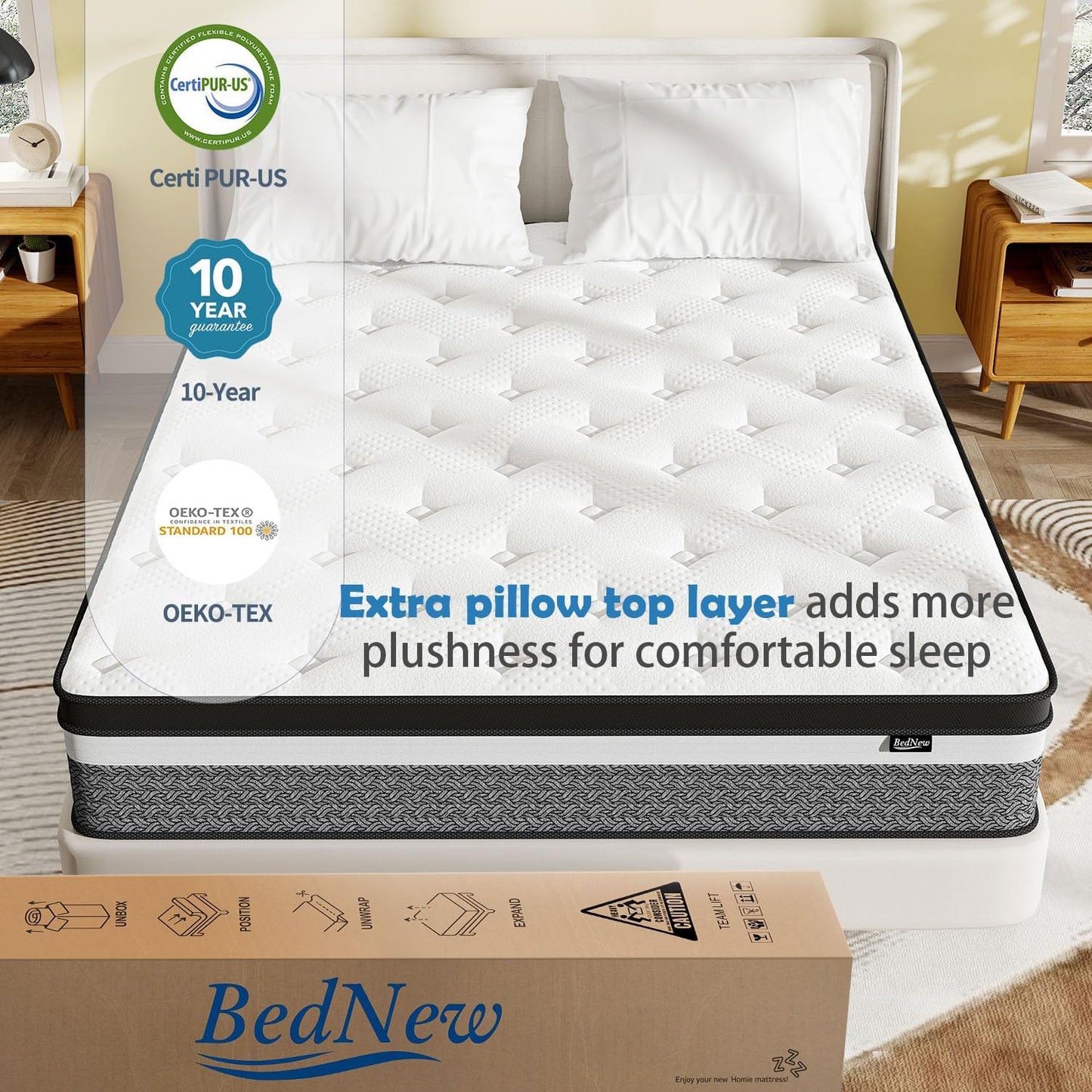 Colchón híbrido Queen de 12 pulgadas con espuma viscoelástica de gel y resortes