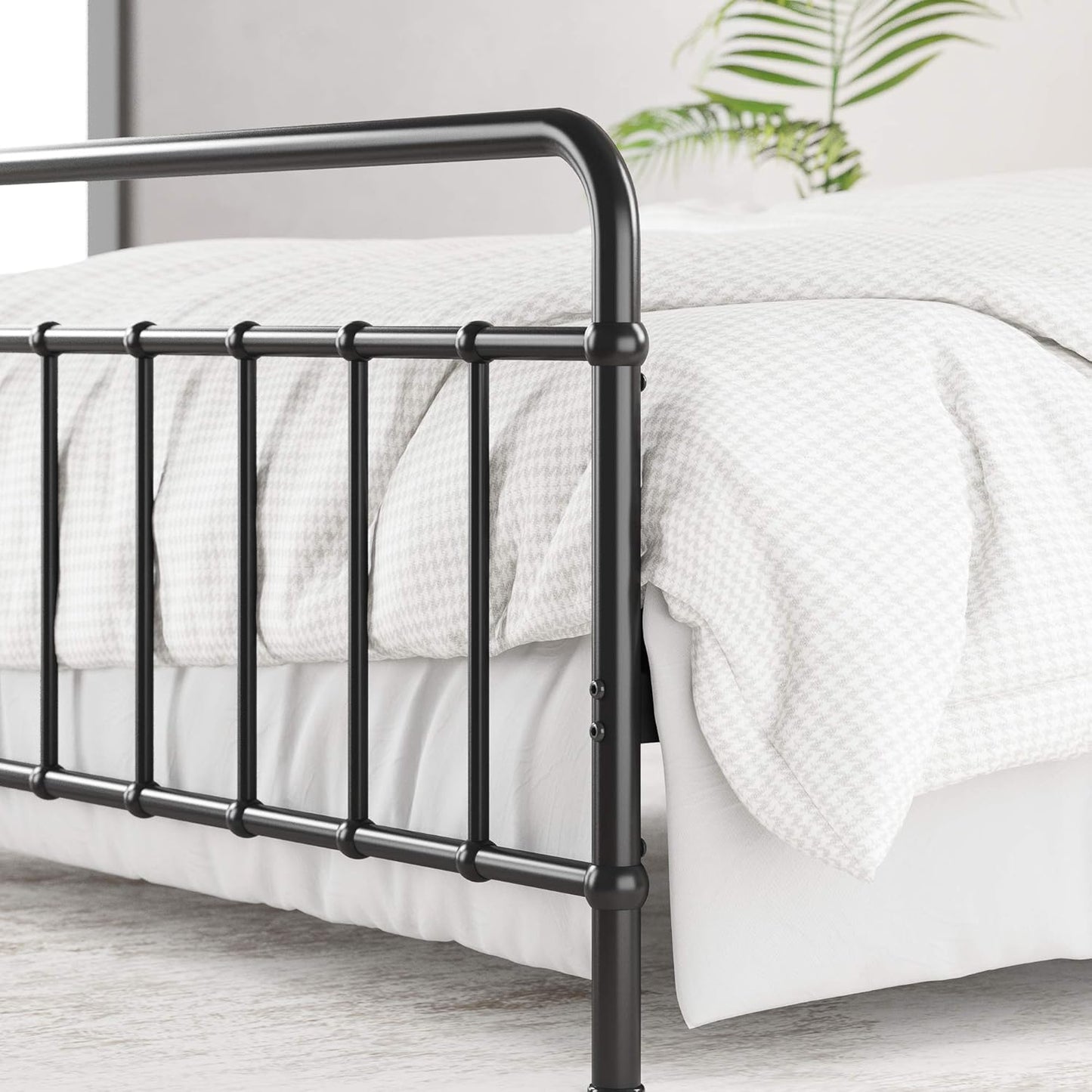 Florence Base de cama con plataforma de metal, base de colchón, no necesita