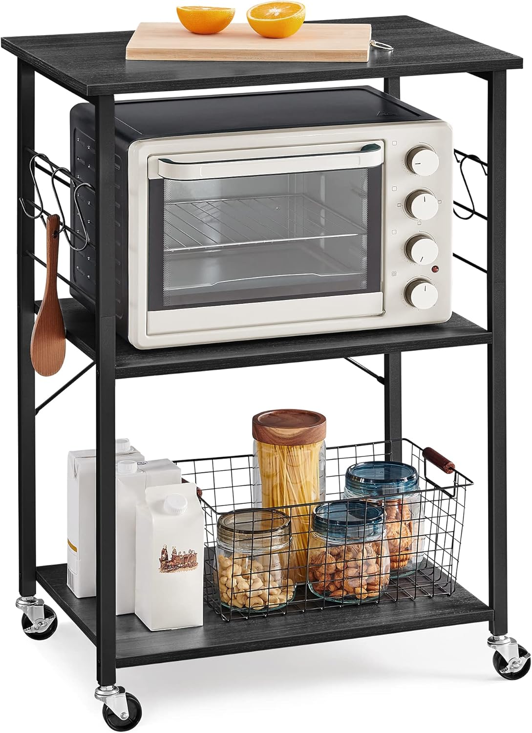 VASAGLE Estante de cocina con ruedas, carrito de servicio con 3 estantes,