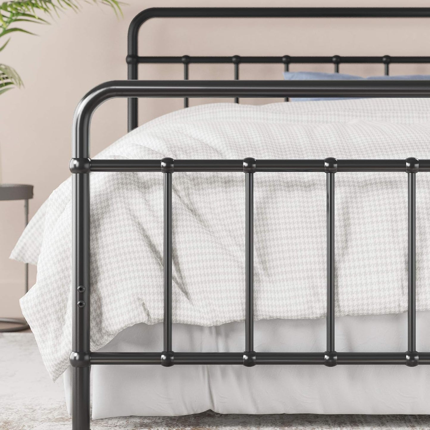 Florence Base de cama con plataforma de metal, base de colchón, no necesita