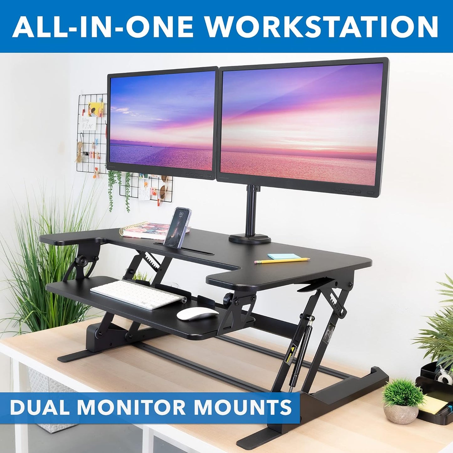 Mount-It! Convertidor de escritorio de pie para monitor doble, 2 soportes de