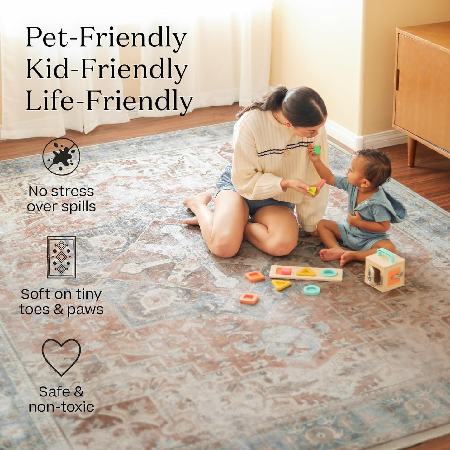 x Jonathan Adler Alfombra lavable moderna perfecta para sala de estar,