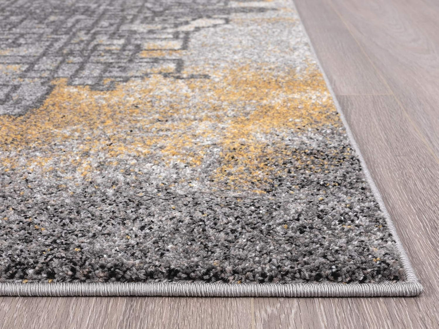 Alfombra de arte abstracto gris y amarillo, alfombra de estilo contemporáneo,