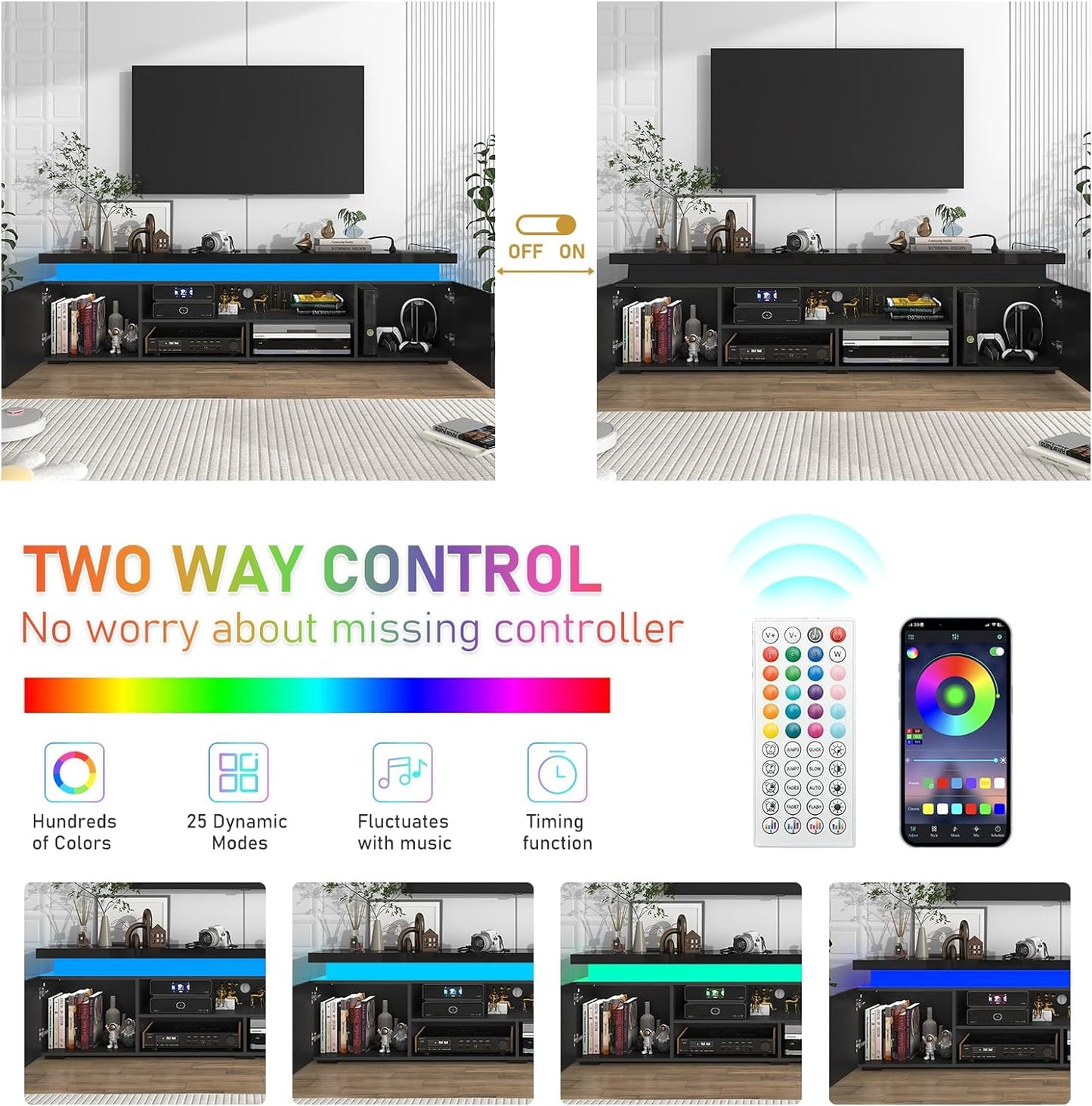 Soporte de TV LED para TV de 85 pulgadas, moderno soporte de TV para juegos con