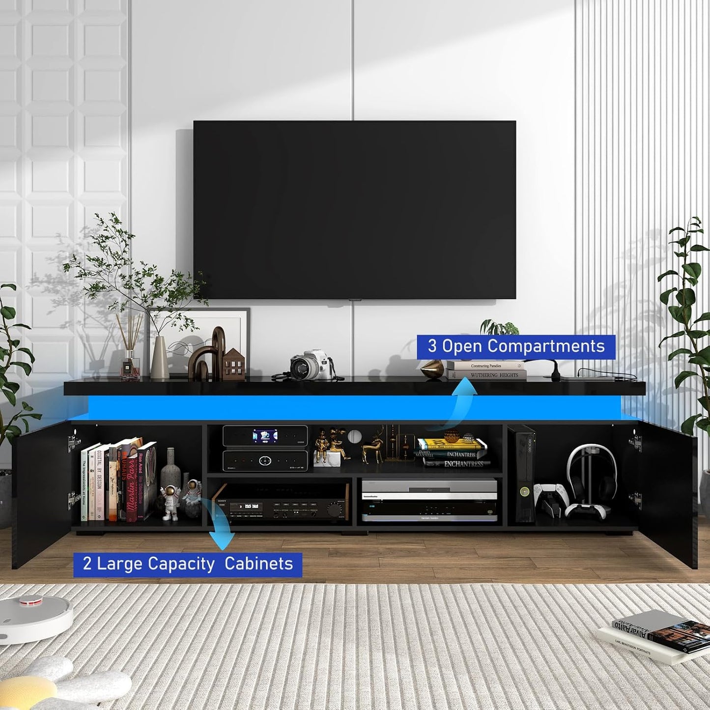Soporte de TV LED para TV de 85 pulgadas, moderno soporte de TV para juegos con