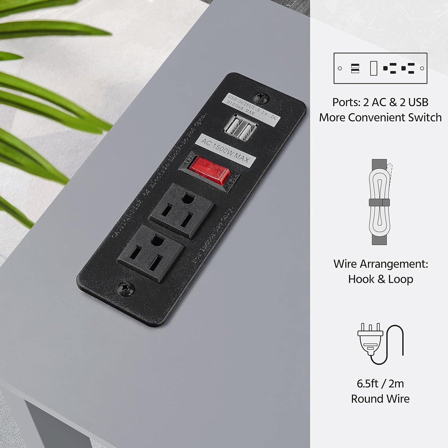 Topeakmart Mesa consola con tomas de corriente y puertos USB, mesa de sofá