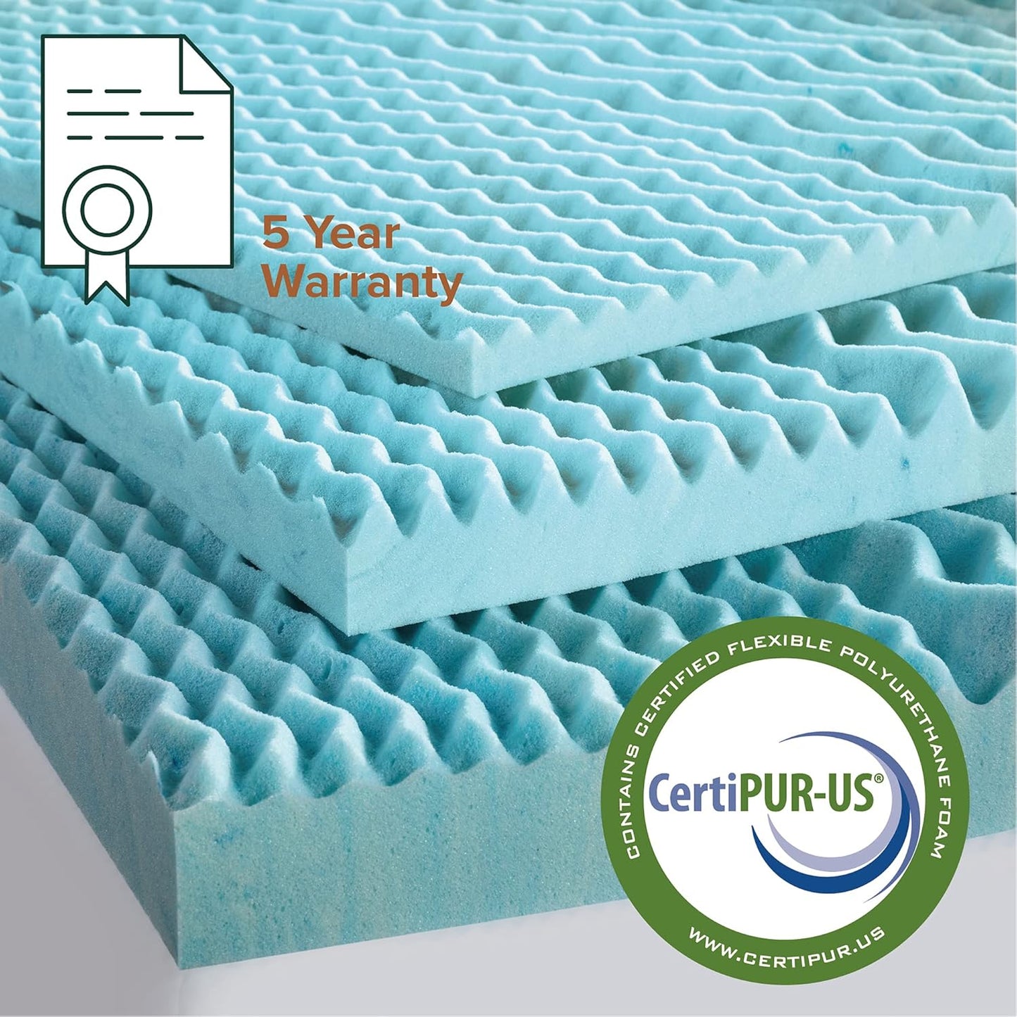Cubrecolchón de espuma viscoelástica de gel refrescante de té verde de 2