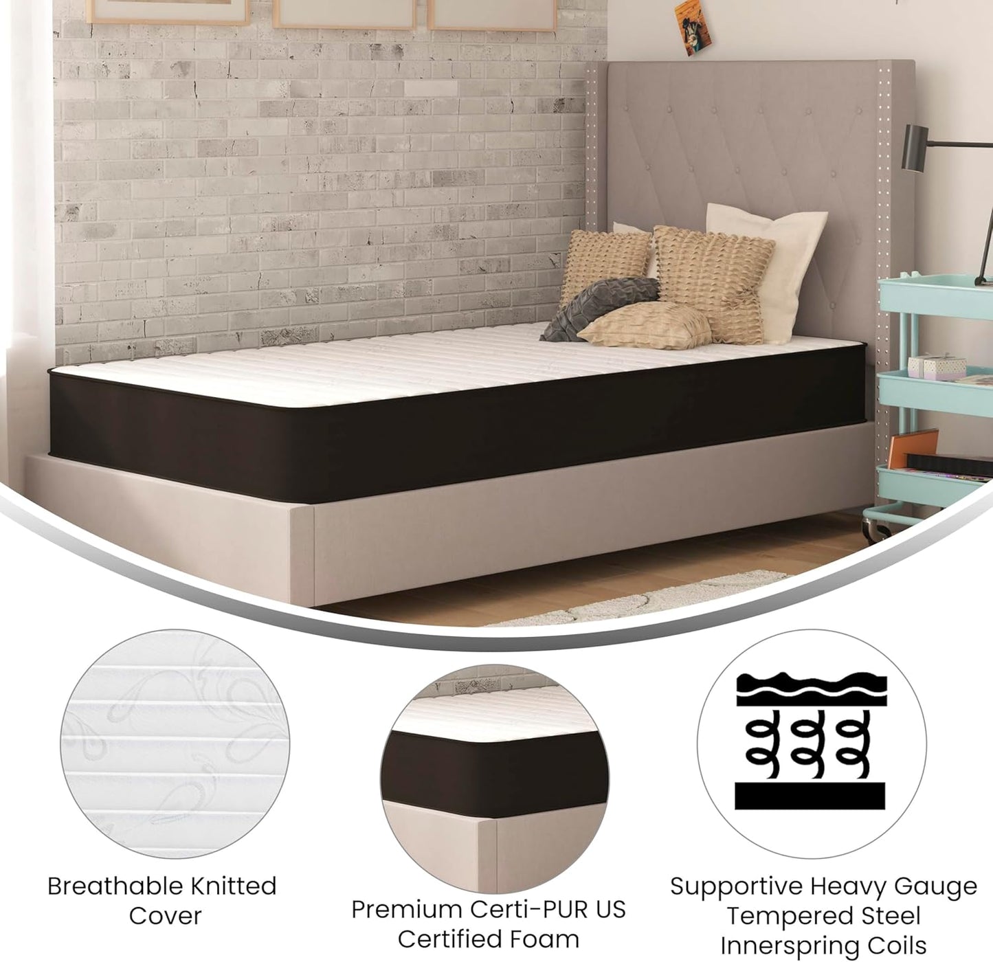 Asteria Premium Comfort Colchón híbrido de resortes interiores firmes de 8