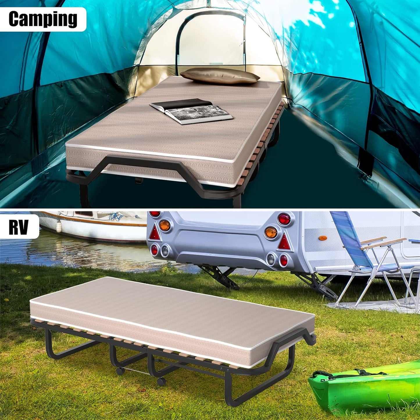 GORELAX Cama individual plegable, cama portátil tamaño cuna con colchón de