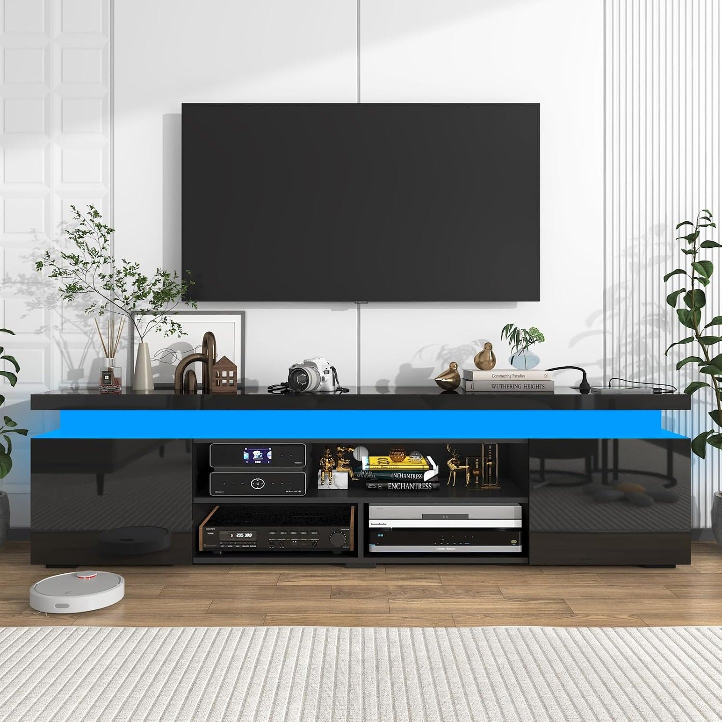 Soporte de TV LED para TV de 85 pulgadas, moderno soporte de TV para juegos con
