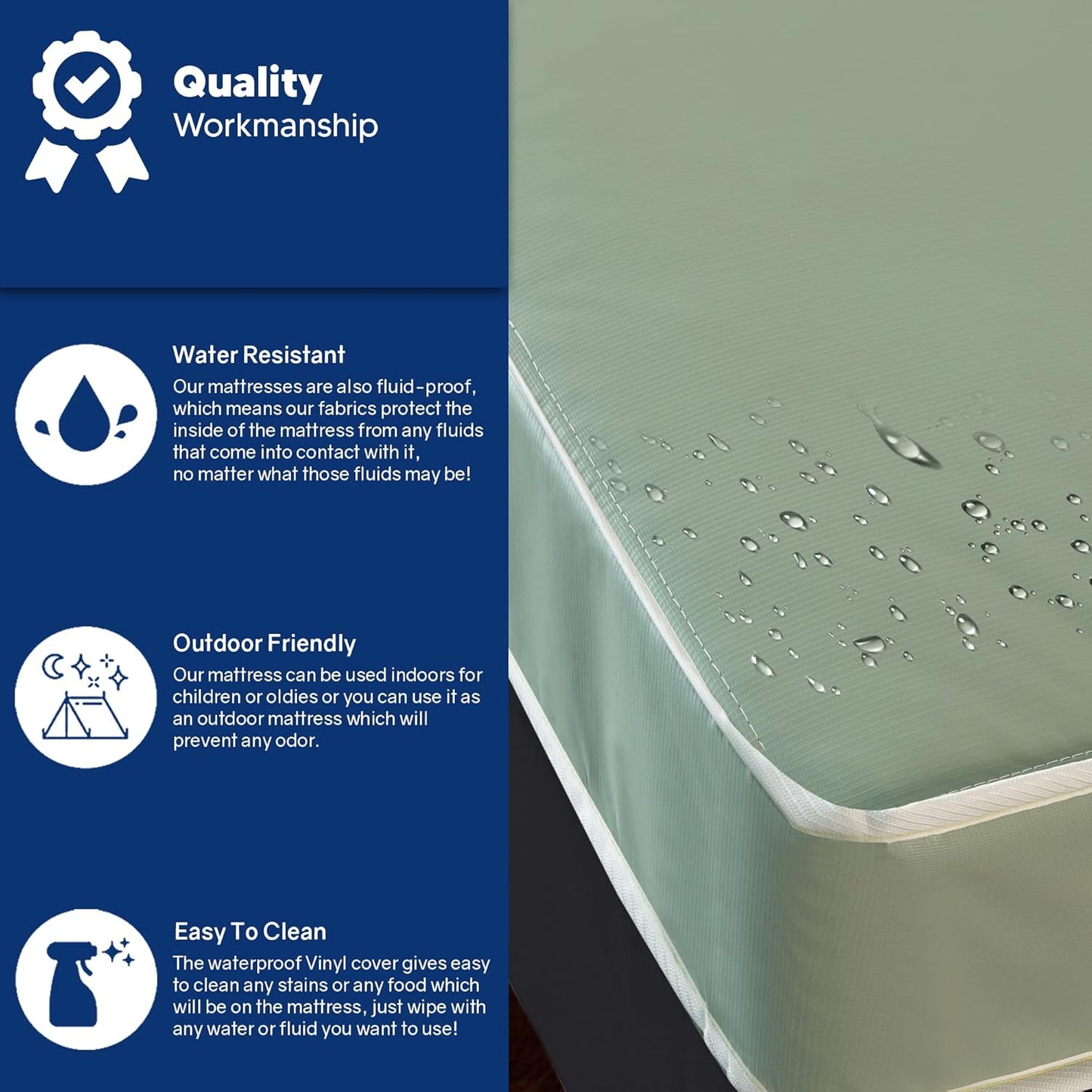 Greaton, Colchón de vinilo resistente al agua de 9 pulgadas, de firmeza media,