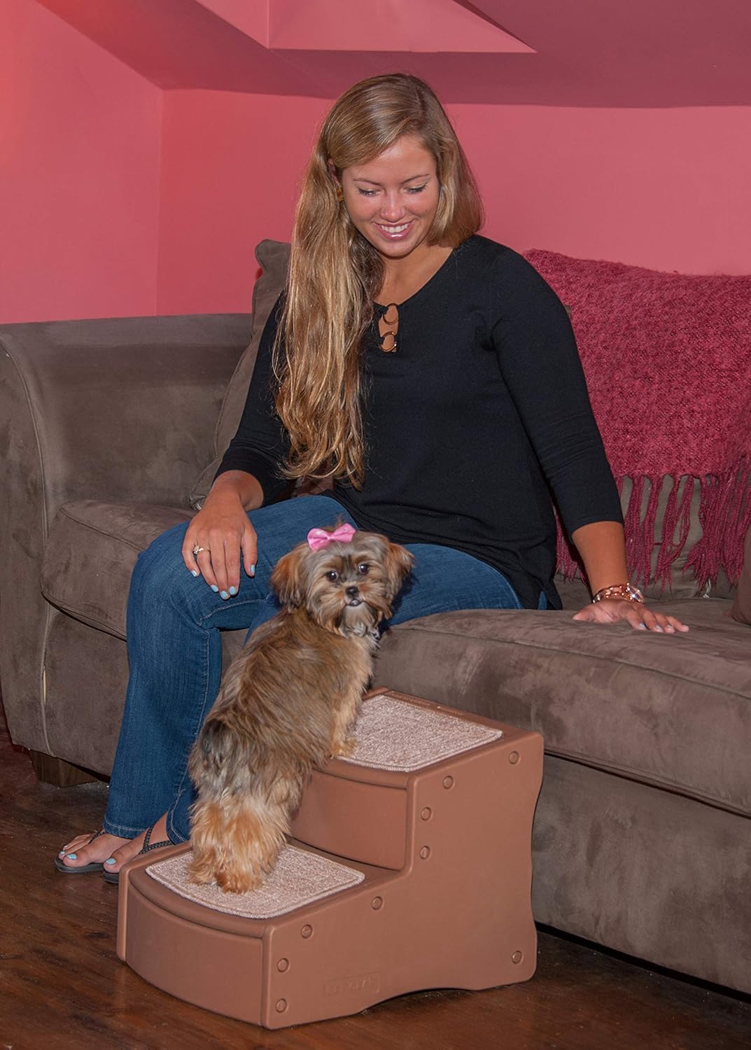 Escalera para mascotas de 2 escalones para gatos y perros de hasta 75 libras,