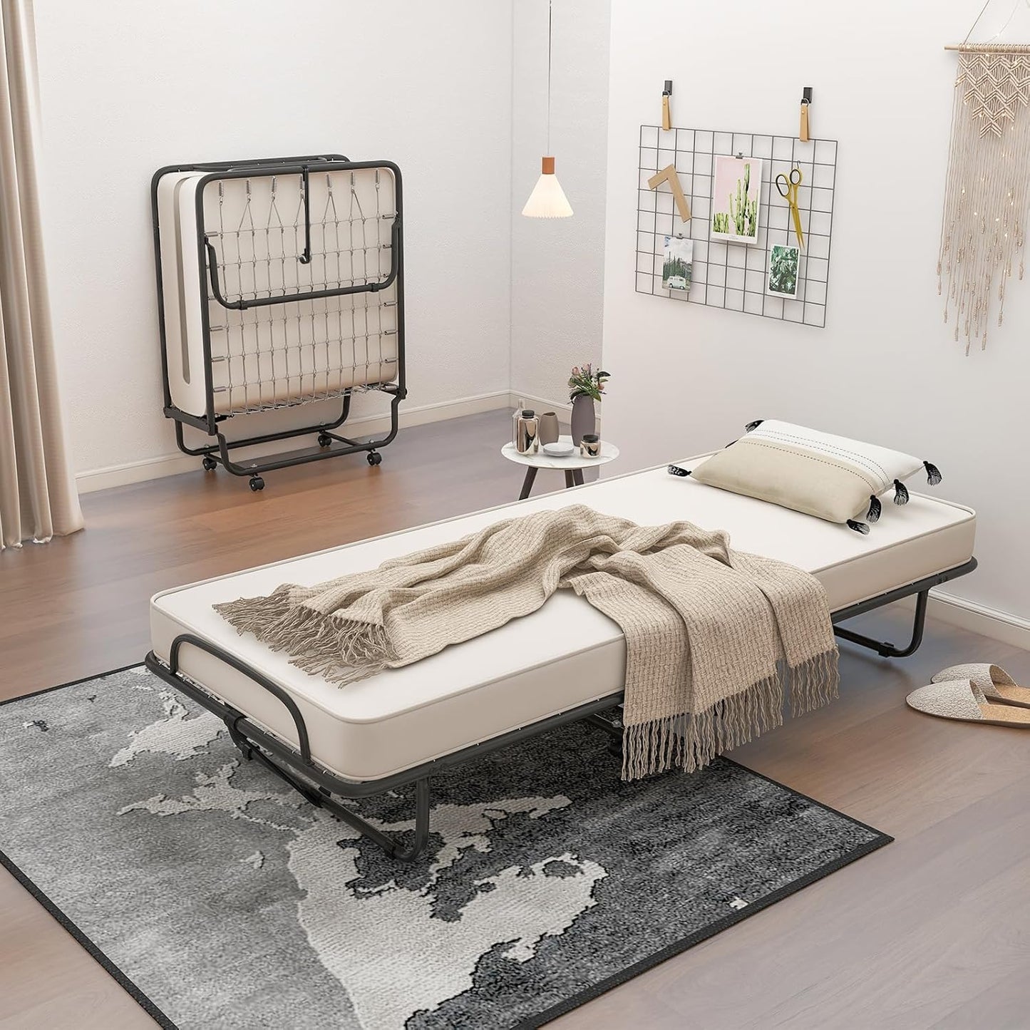 Cama plegable con colchón, cama plegable para invitados con colchón de 4
