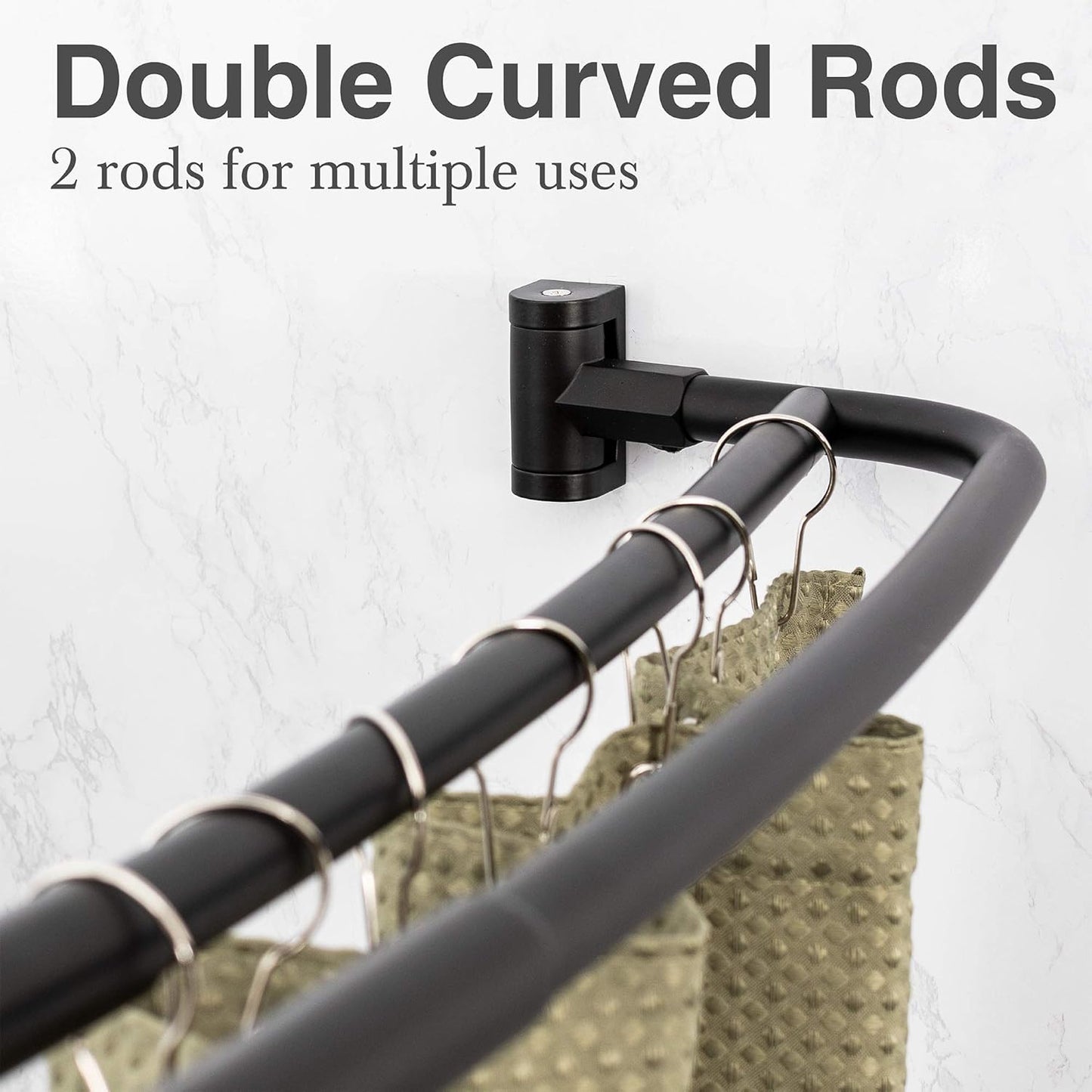JS Barra de ducha doble y curva, estructura de metal, ajustable entre 44 y