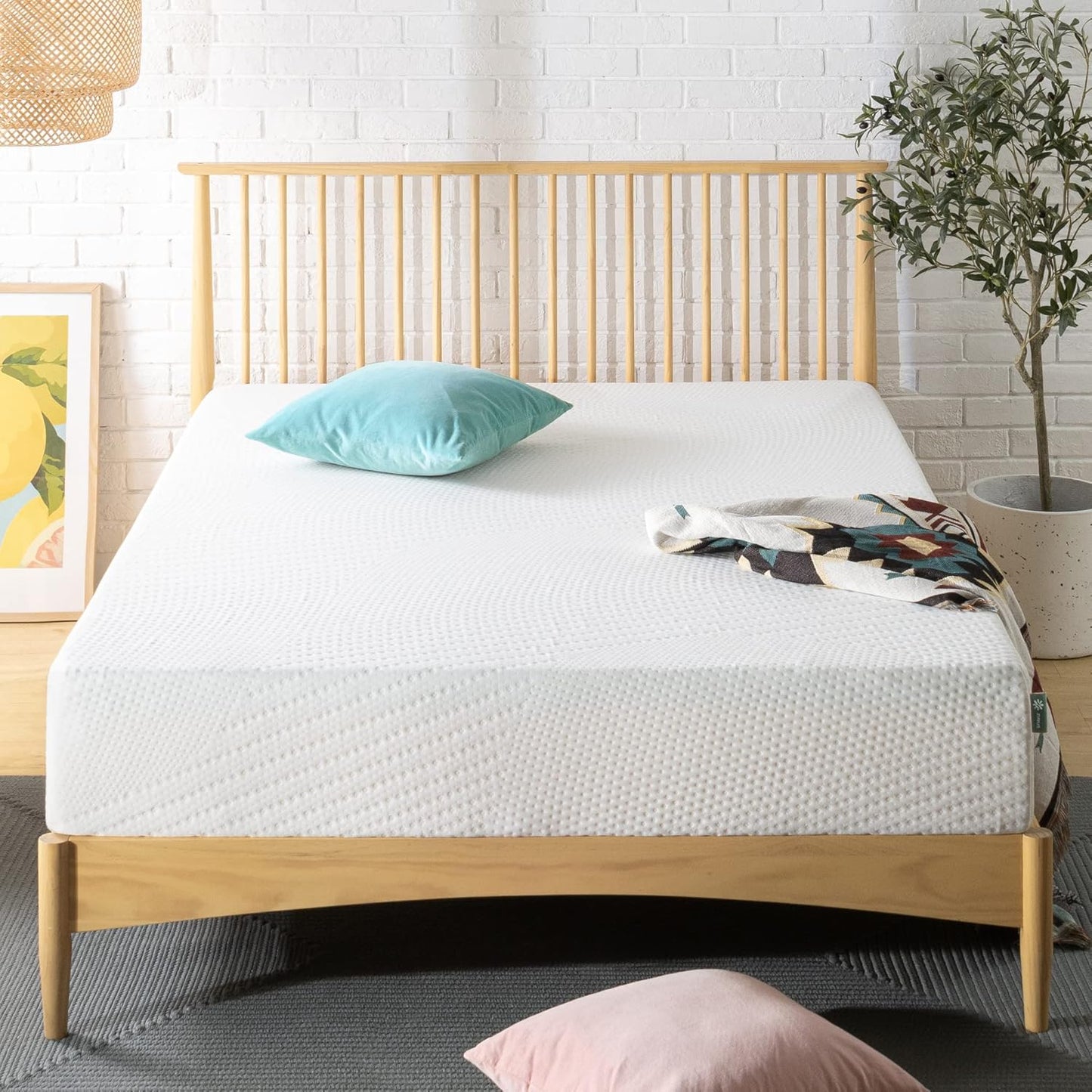 Colchón de espuma viscoelástica esencial de té verde de 10 pulgadas, cama en