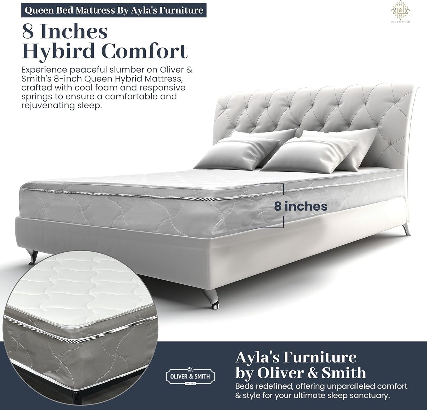 Colchón de cama Queen Colchón híbrido de 8 pulgadas tamaño Queen con espuma