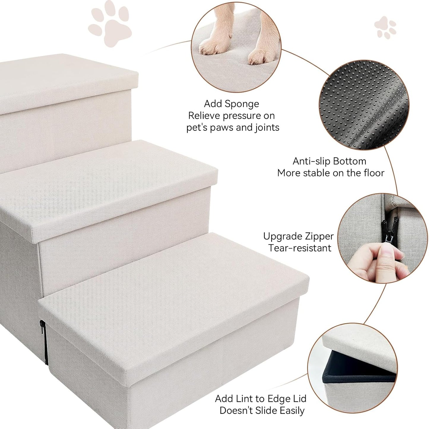 Dog Stairs, Dog Steps for High Beds 17.5"H, Folding Pet Stairs for Small Medium