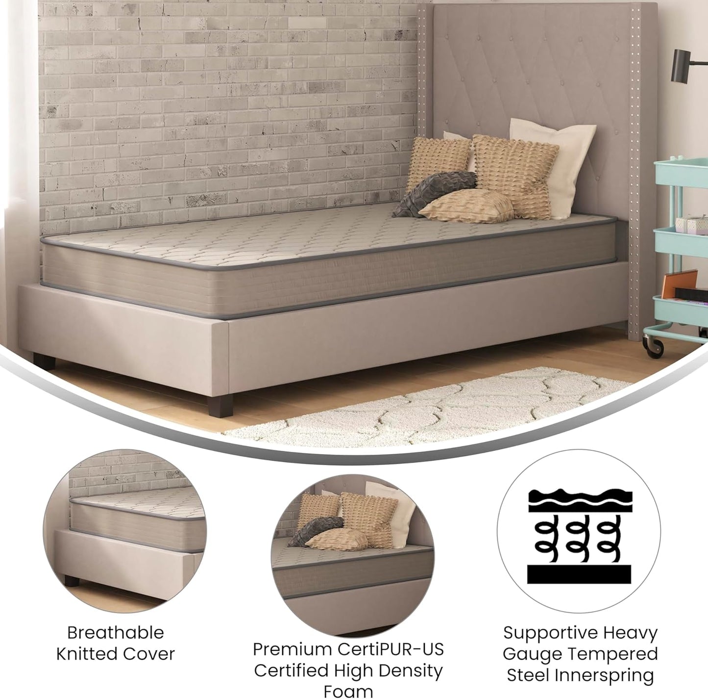 Asteria Colchón individual XL prémium en una caja, colchón híbrido de resortes