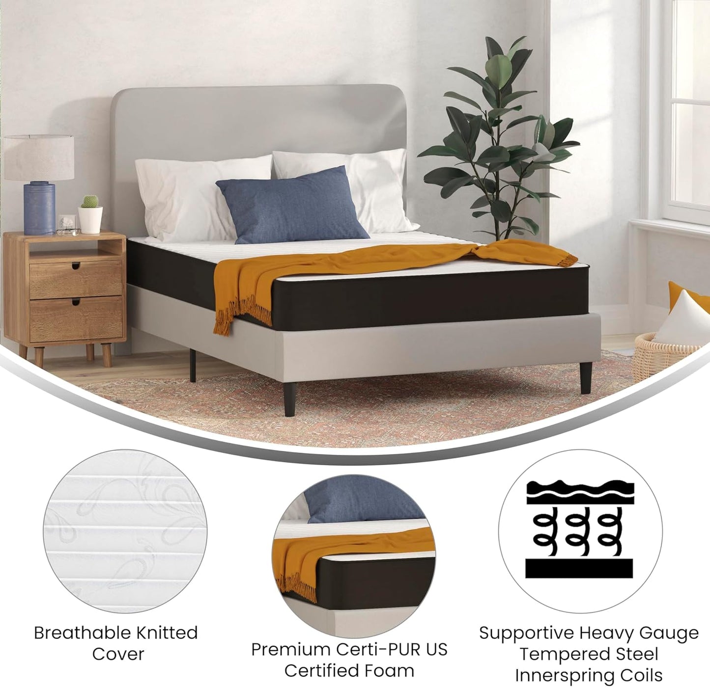 Asteria Premium Comfort Colchón híbrido de resortes interiores firmes de 8
