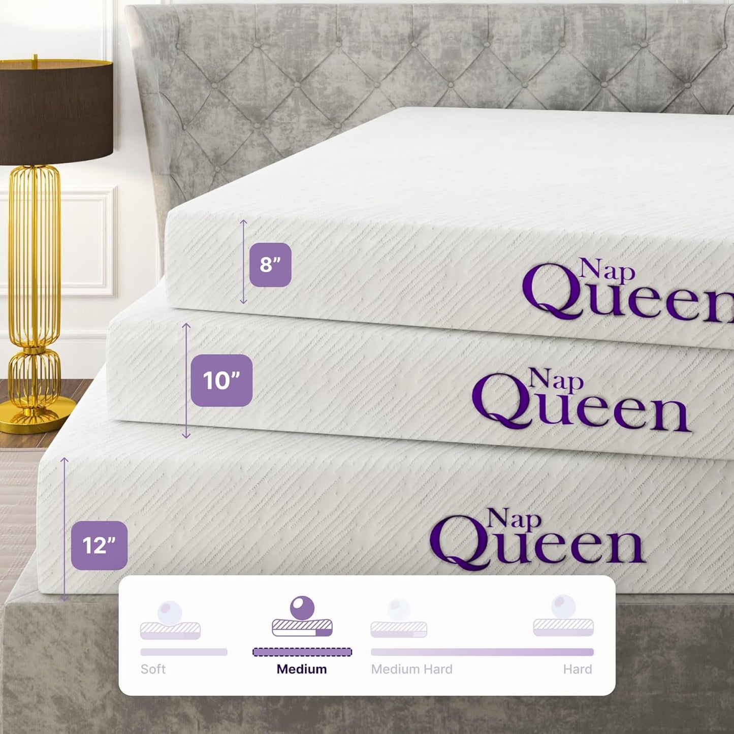 Colchón de espuma viscoelástica firme, tamaño Queen, tela de bambú, de 8