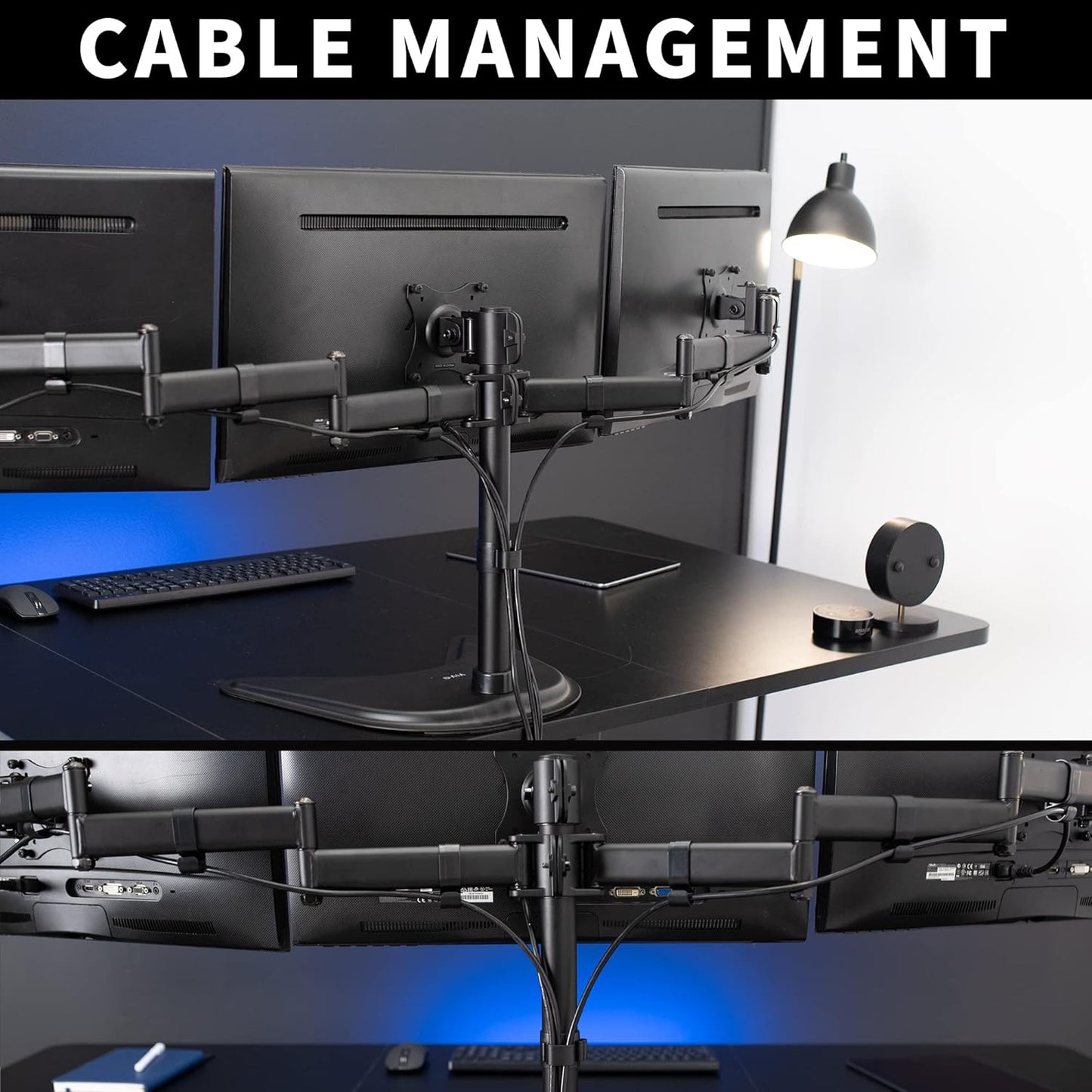 Soporte para monitor triple totalmente ajustable para 3 pantallas LCD de hasta