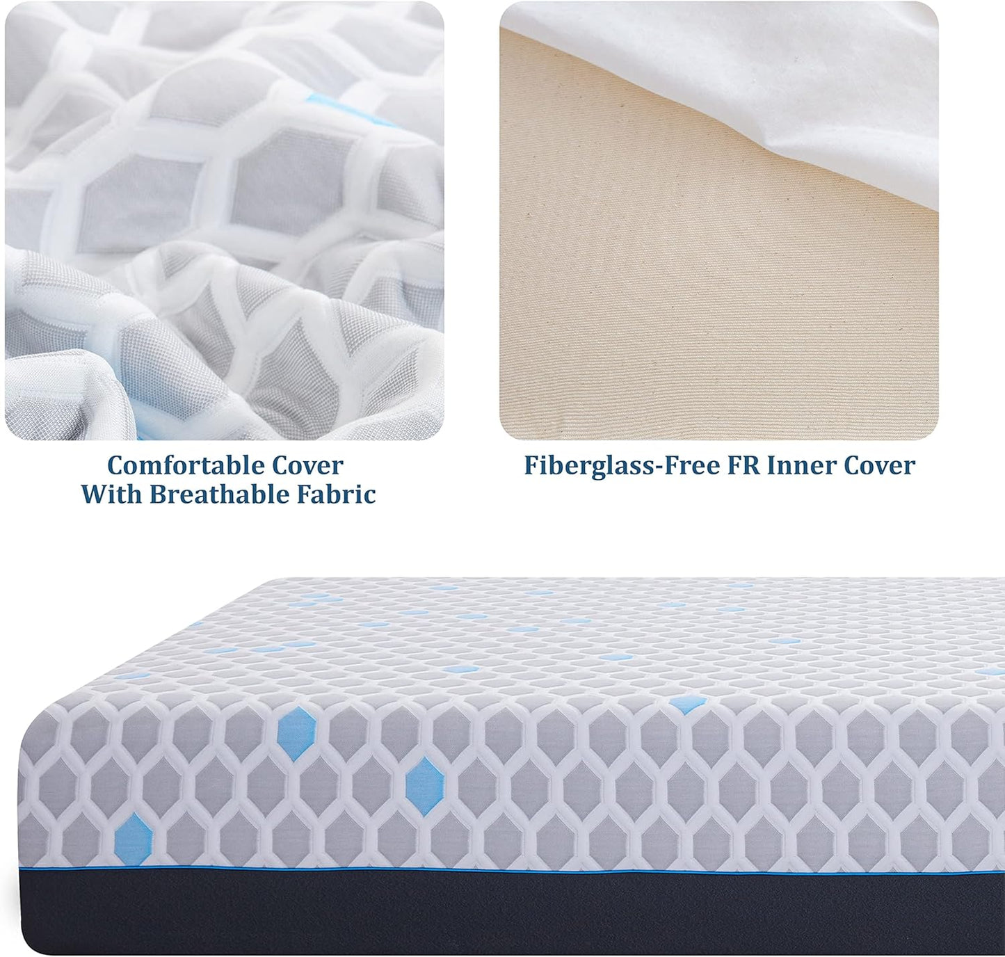 Colchón matrimonial, colchón de espuma viscoelástica de gel con infusión de