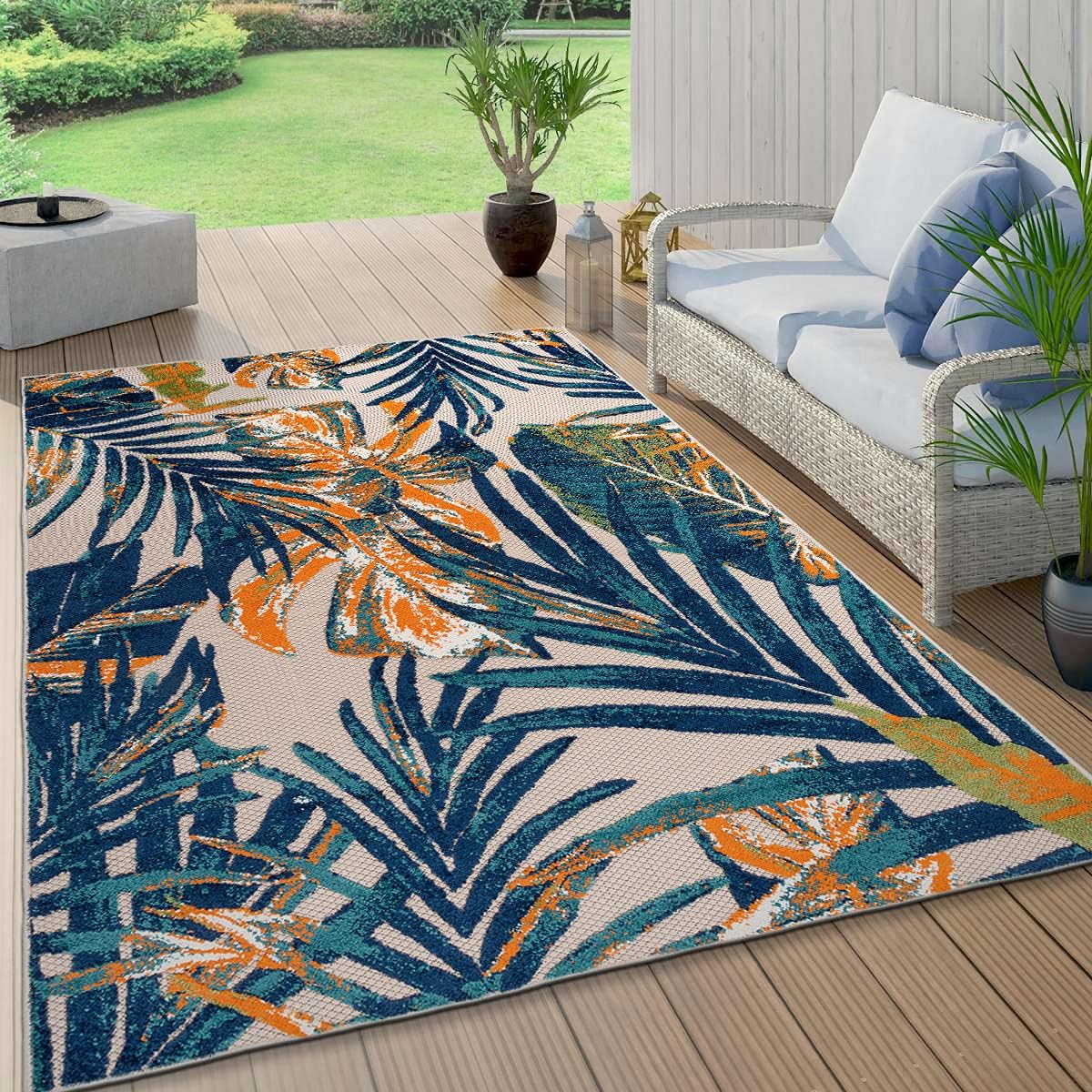 Alfombra de área para interiores y exteriores con hojas florales tropicales, 8