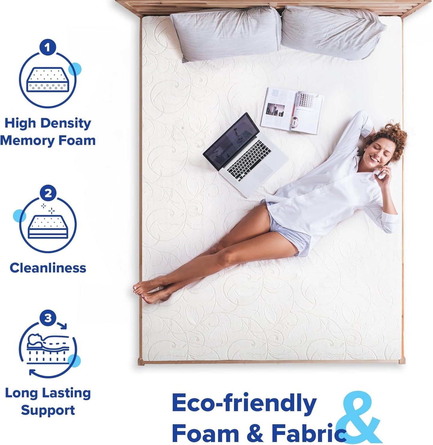 Olee Sleep Colchón Queen de espuma viscoelástica de gel de lujo de 7 pulgadas,