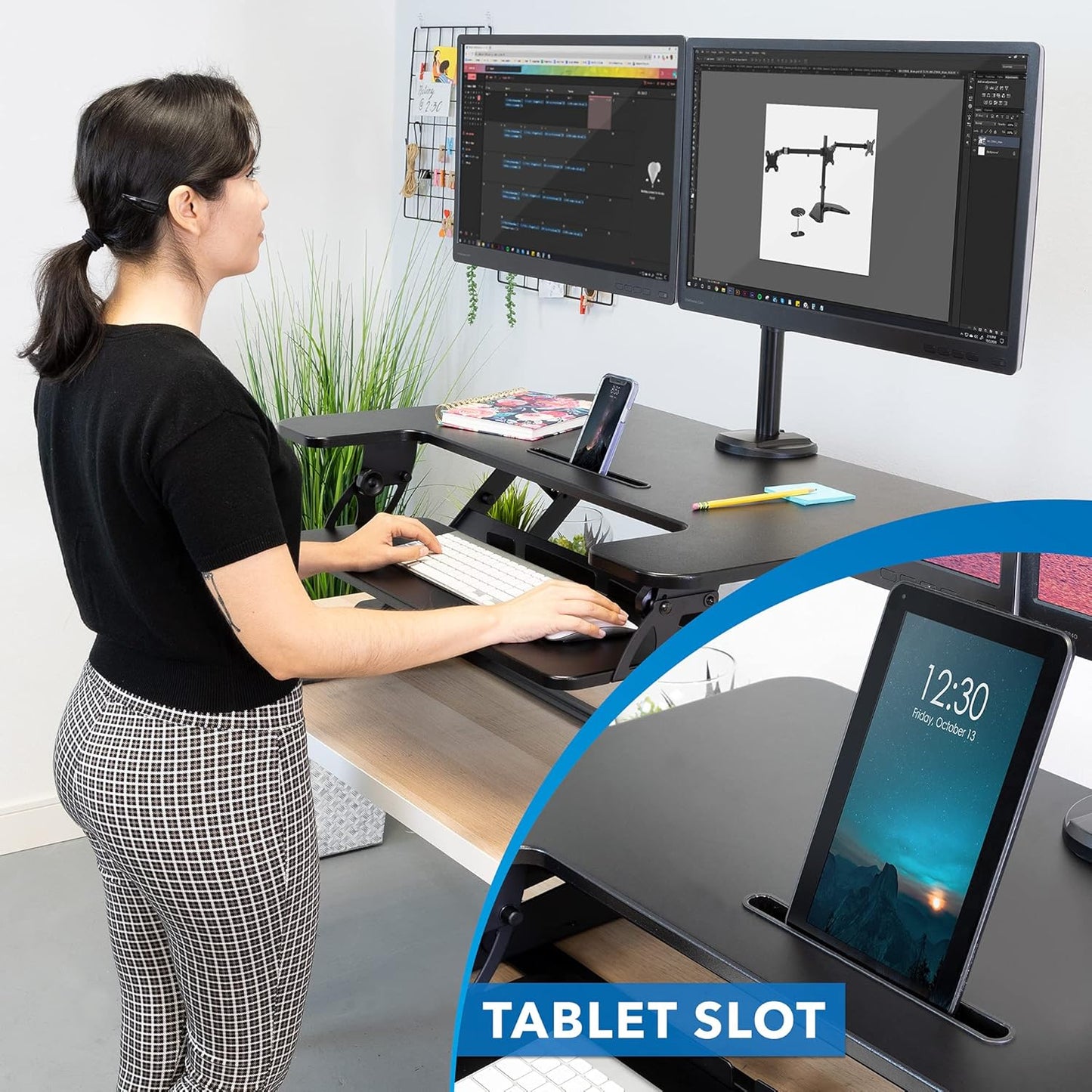 Mount-It! Convertidor de escritorio de pie para monitor doble, 2 soportes de