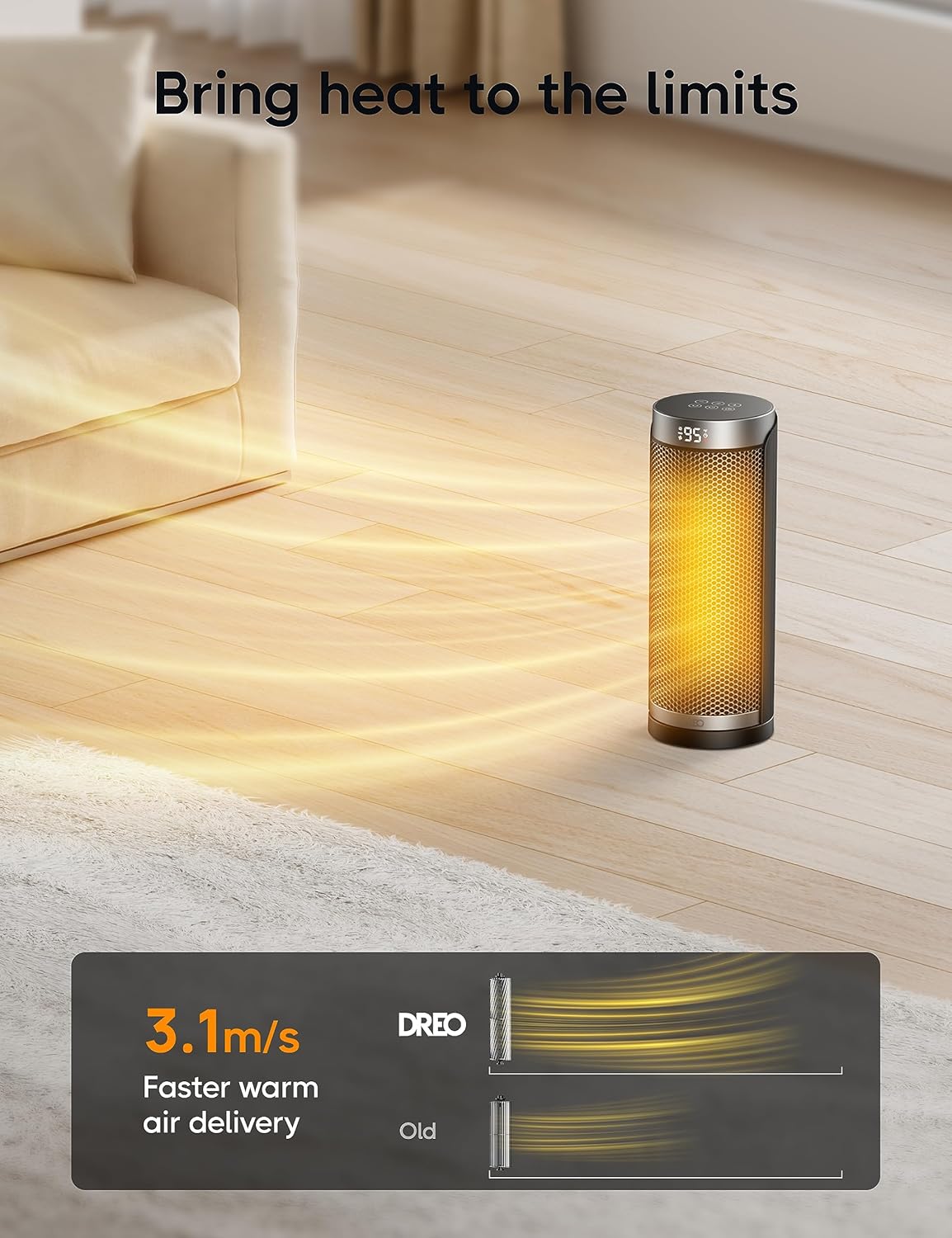 Calentador de espacio para baño e interior, oscilante de 70, 5 modos, control