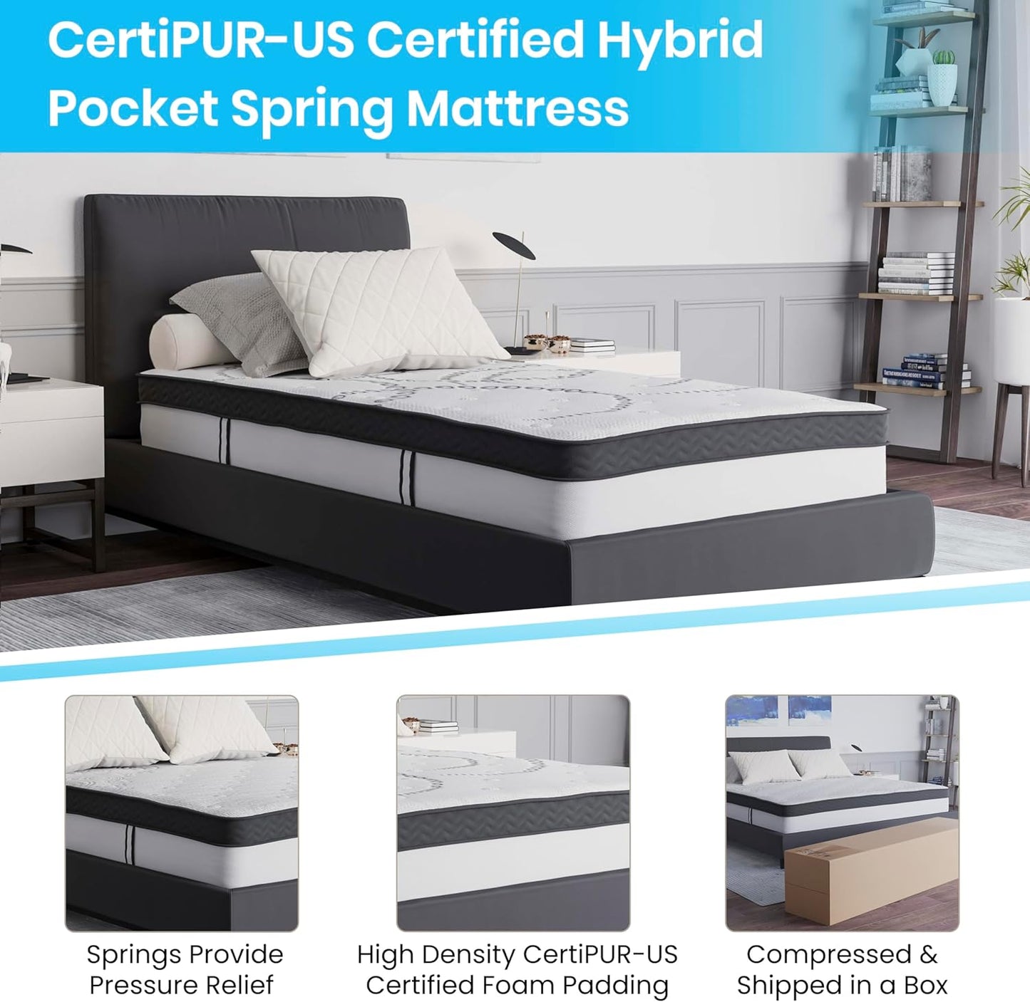 Colchón Capri cómodo, de espuma certificada por CertiPUR-US, de 10 pulgadas,