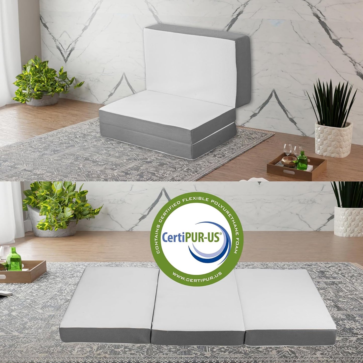Colchón de espuma viscoelástica de gel triple plegable de 3 pulgadas con