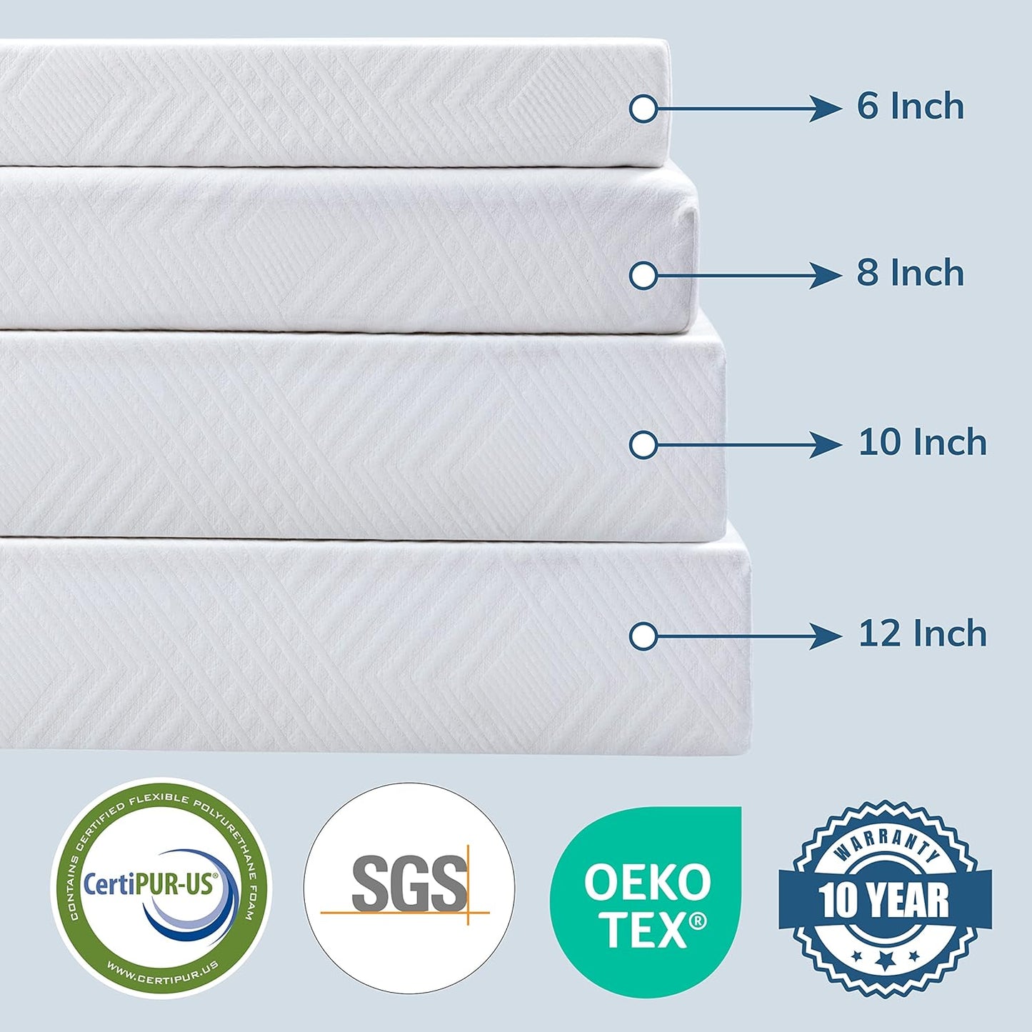 EGO Colchón individual de 6 pulgadas, colchón de espuma viscoelástica de té
